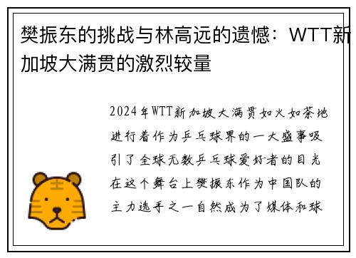 樊振东的挑战与林高远的遗憾：WTT新加坡大满贯的激烈较量