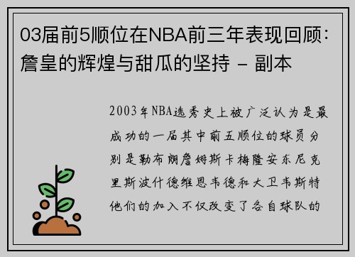 03届前5顺位在NBA前三年表现回顾：詹皇的辉煌与甜瓜的坚持 - 副本