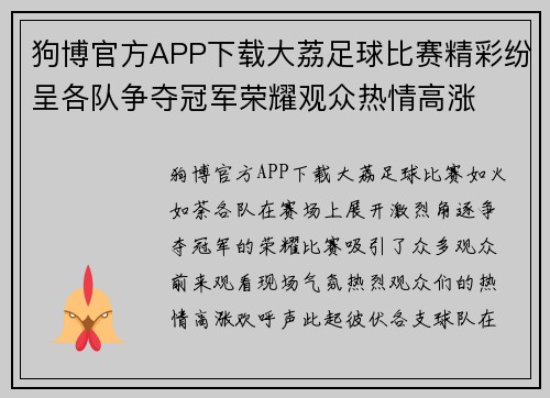 狗博官方APP下载大荔足球比赛精彩纷呈各队争夺冠军荣耀观众热情高涨