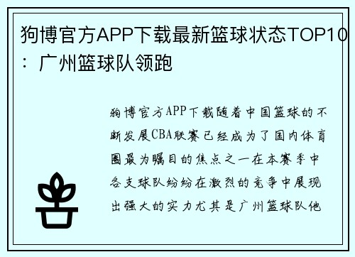 狗博官方APP下载最新篮球状态TOP10：广州篮球队领跑